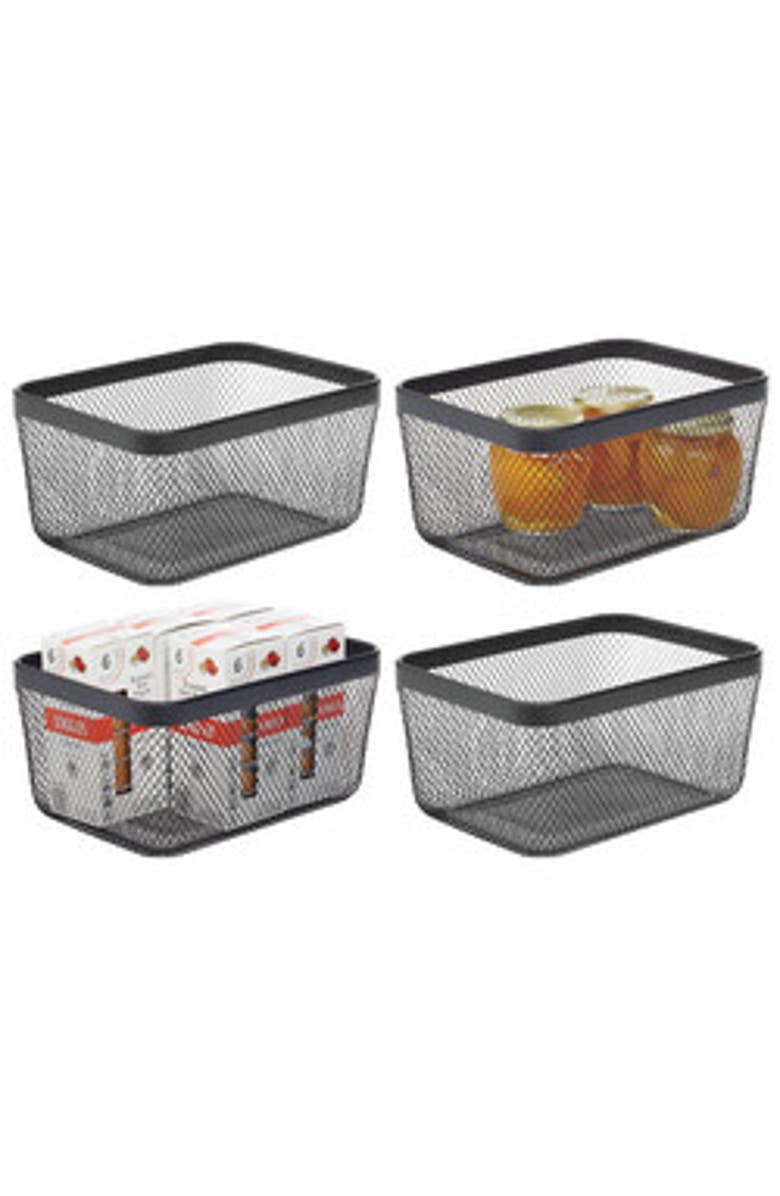 mDesign Metal Mesh Pantry Basket for Kitchen Storage - Set of 4 - Black, Main, color, Black
