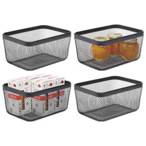 Metal Mesh Pantry Basket for Kitchen Storage - Set of 4 - Black