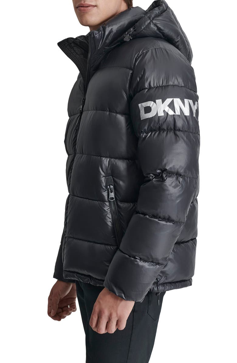 DKNY Hooded Nylon Puffer Jacket, Alternate, color, Black