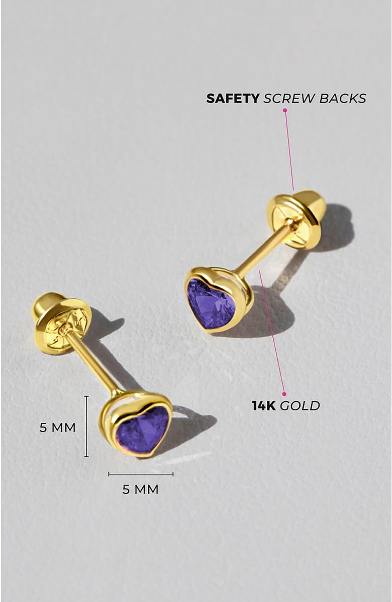 In Season Jewelry 14k Bezel Cubic Zirconia Heart Earrings, Alternate, color, Purple