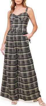 FLYING TOMATO Plaid Wide Leg Jumpsuit