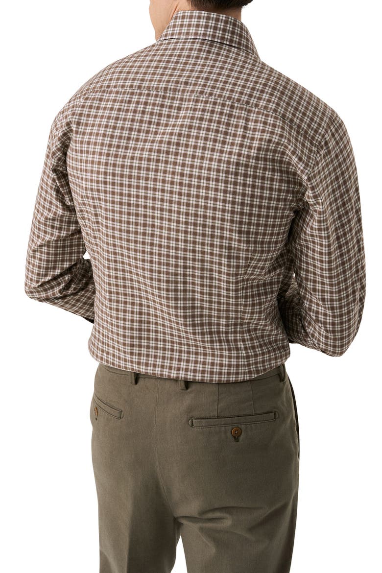 Slim Fit Brown Check Cotton Flannel Dress Shirt, Alternate, color, MEDIUM BROWN