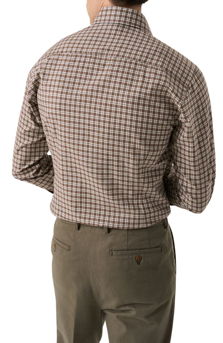 Eton Slim Fit Brown Check Cotton Flannel Dress Shirt, Alternate, color, Medium Brown