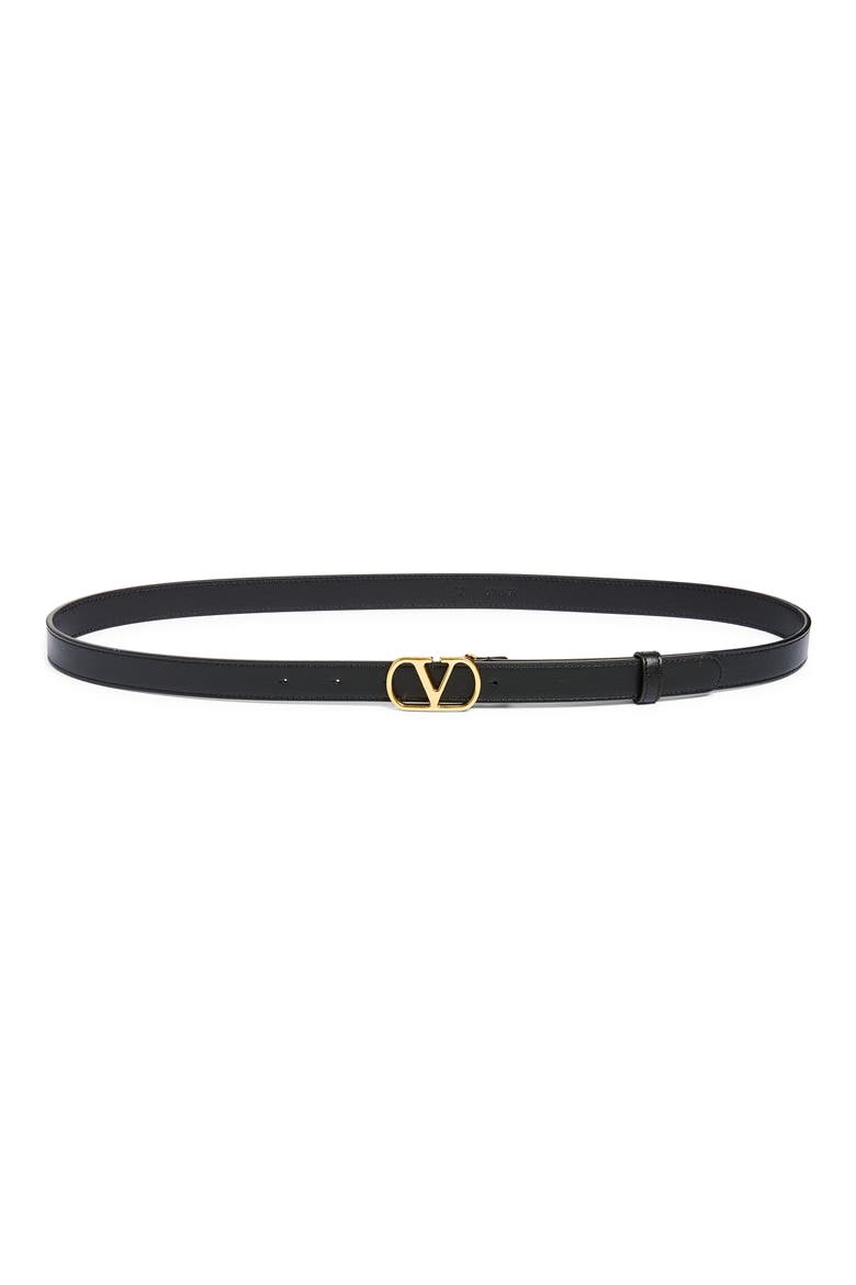 VLOGO Signature Skinny Leather Belt, Main, color, BLACK