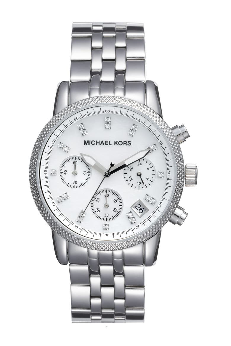 Michael Kors 'The Ritz' Chronograph Bracelet Watch, 36mm, Main, color, WHITE