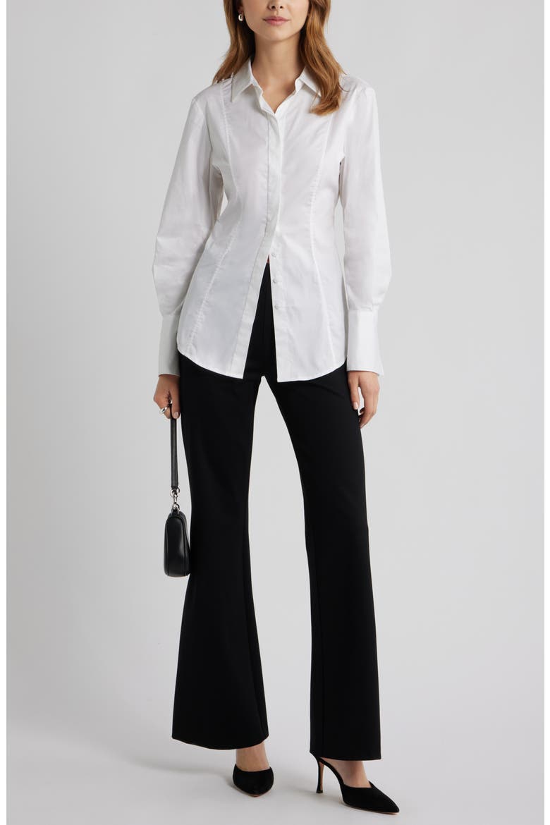 Seam Detail Split Back Stretch Cotton Poplin Shirt, Alternate, color, WHITE