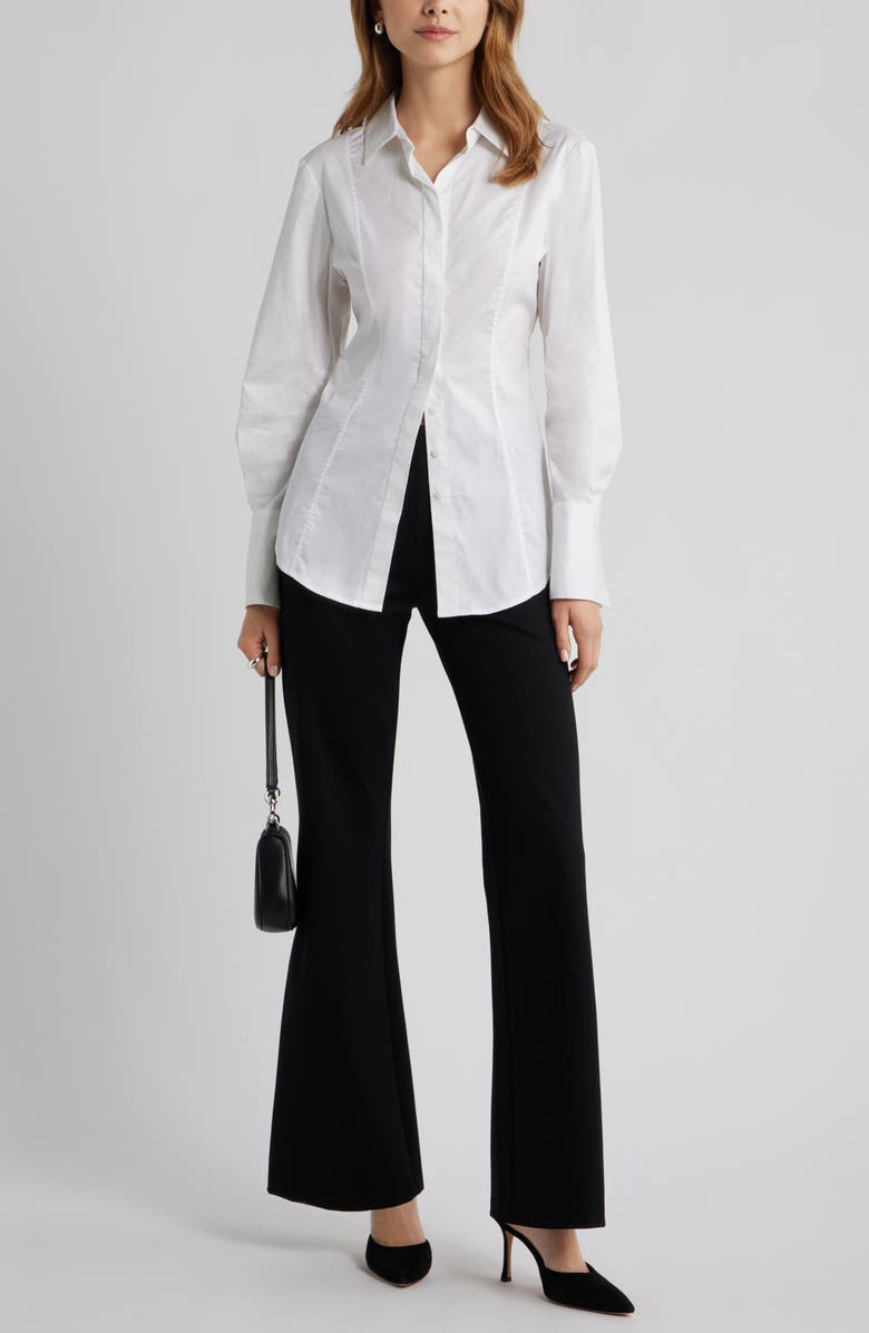 Open Edit Seam Detail Split Back Stretch Cotton Poplin Shirt, Alternate, color, White