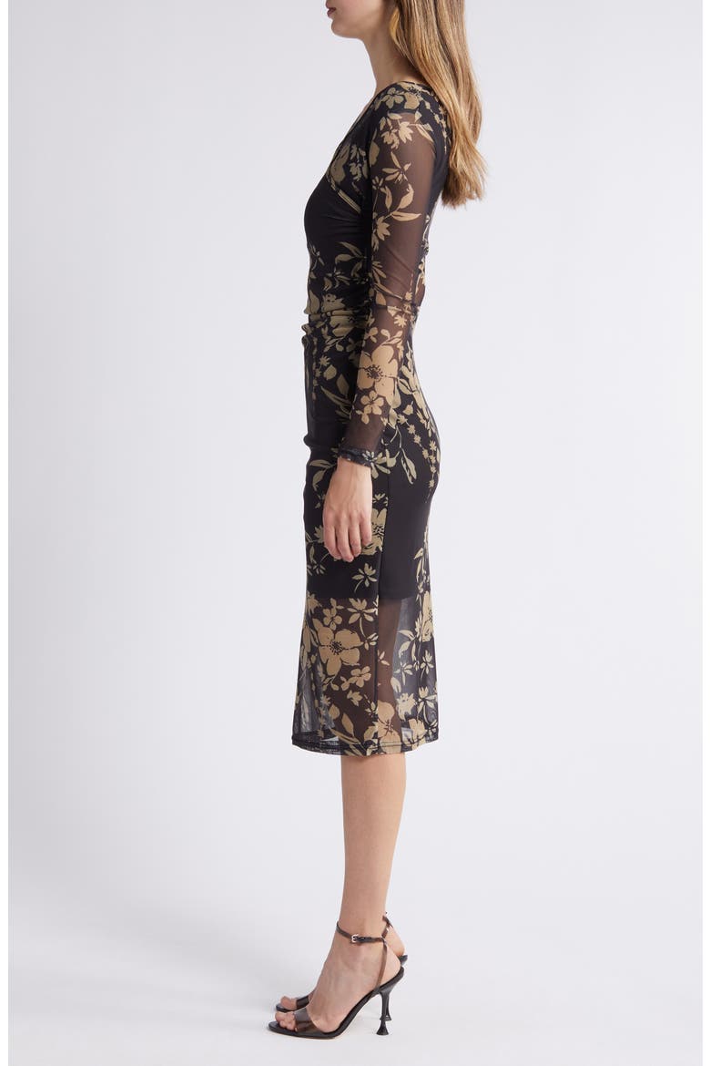 Britt Floral Print Long Sleeve Mesh Maxi Dress, Alternate, color, BLACK