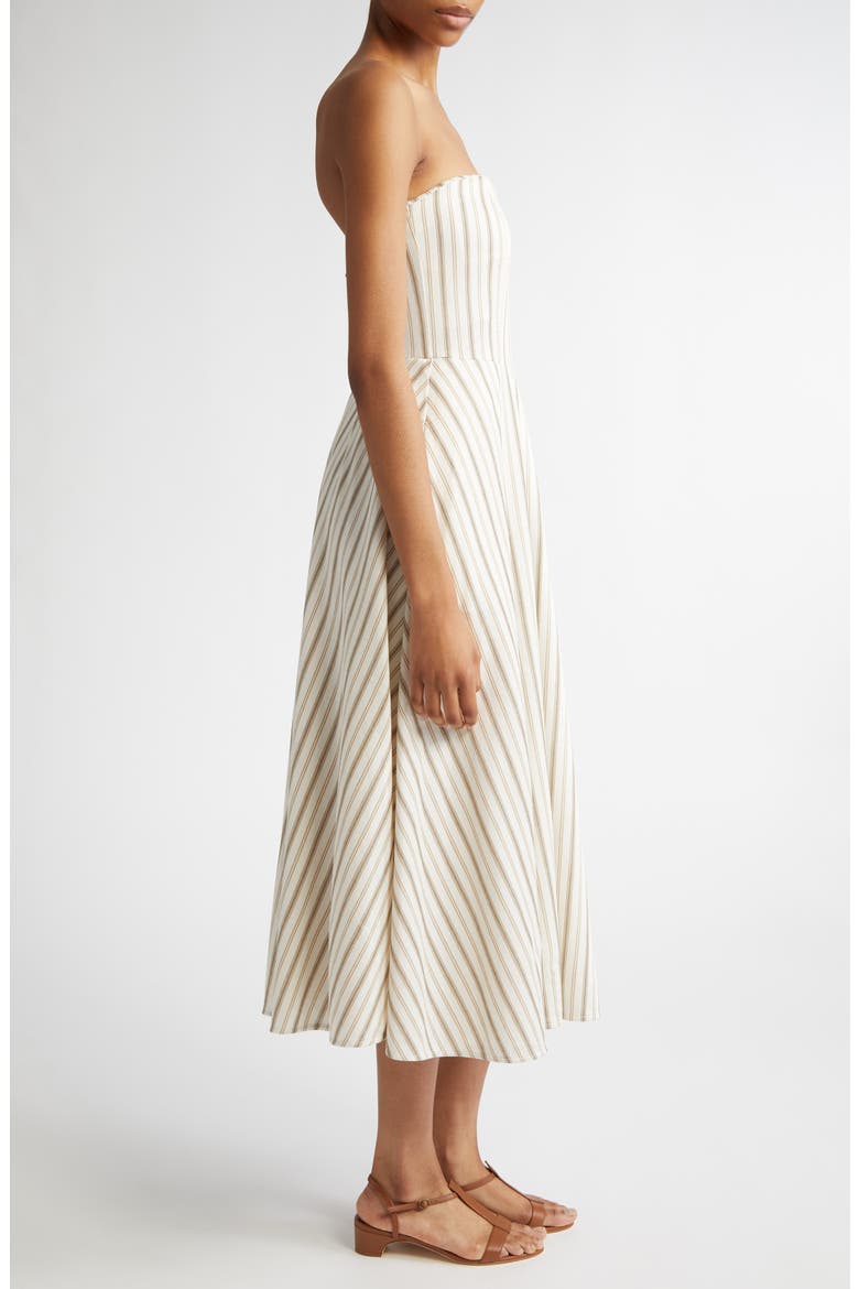 Fervida Stripe Bustier Cotton & Linen Midi Dress, Alternate, color, SAND