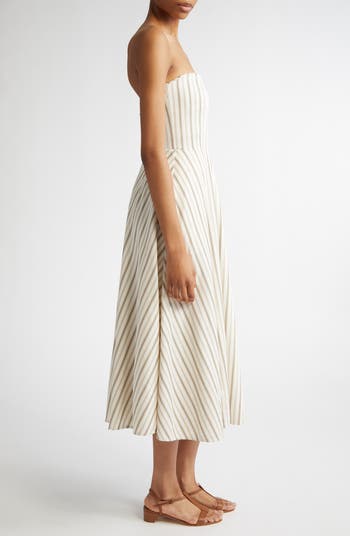 Max Mara FERVIDA ストライプコットン＆リネンビスチェドレス Max Mara Fervida Stripe Bustier Cotton & Linen Midi Dress