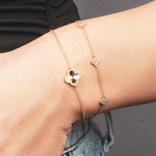 The Lovery Fine Jewelry Fluted Gold Diamond Halo Clover Bracelet In Gold