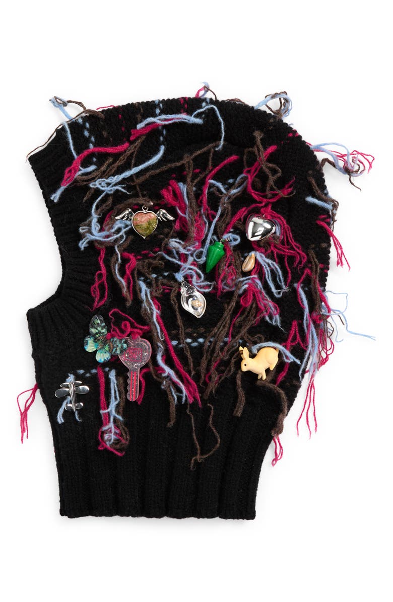 Chopova Lowena Washed Up Merino Wool Balaclava, Main, color, Black