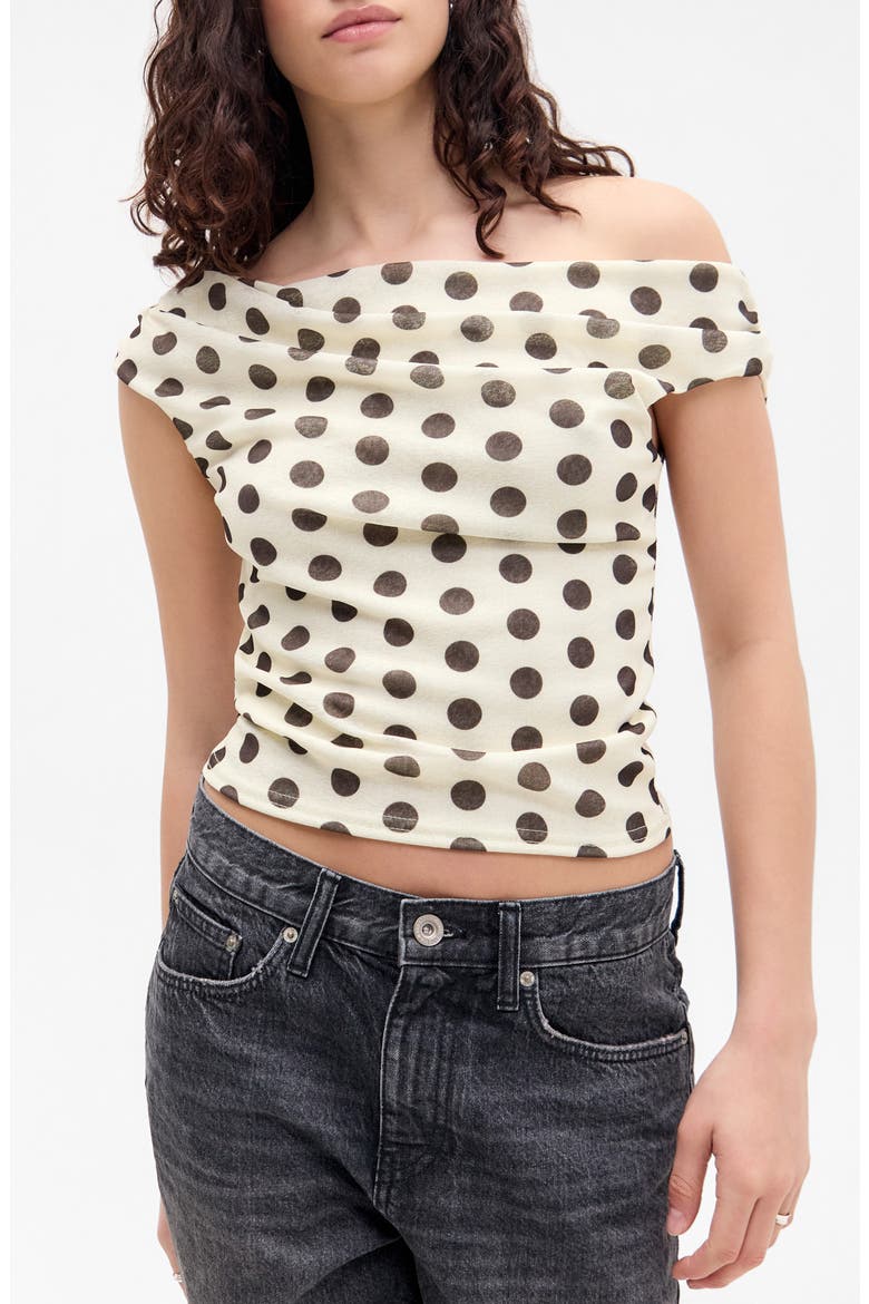 Fia Polka Dot Off the Shoulder Top, Main, color, CREAM