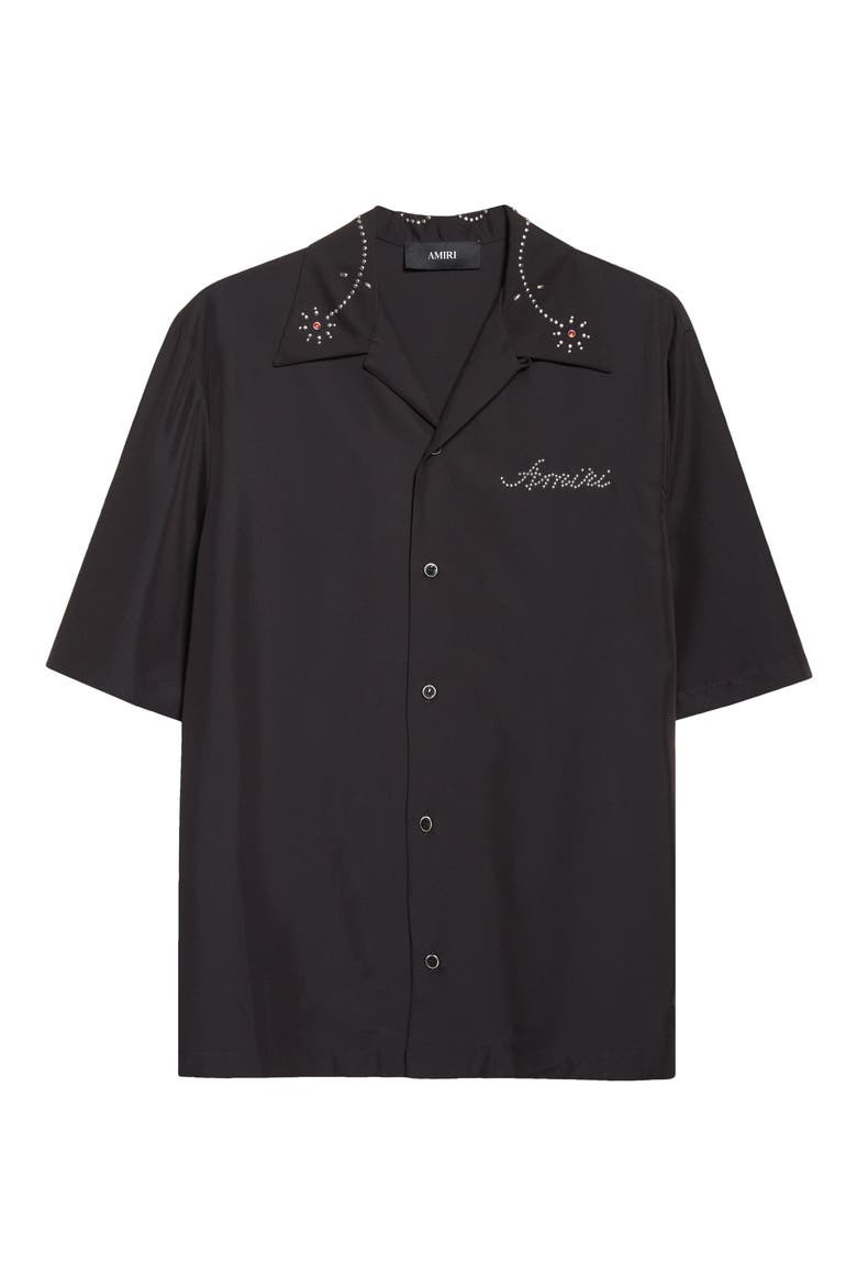 Studded Camp Shirt, Alternate, color, BLACK