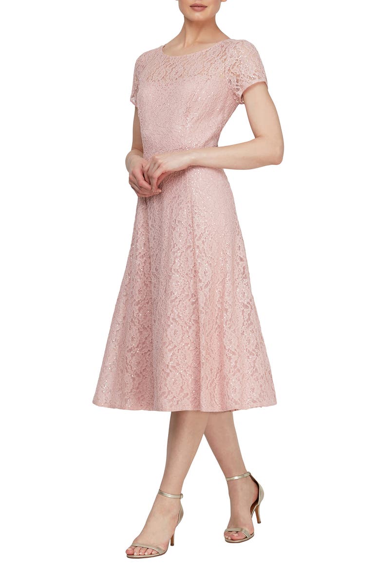 Cap Sleeve Metallic Lace Dress, Main, color, FADED ROSE