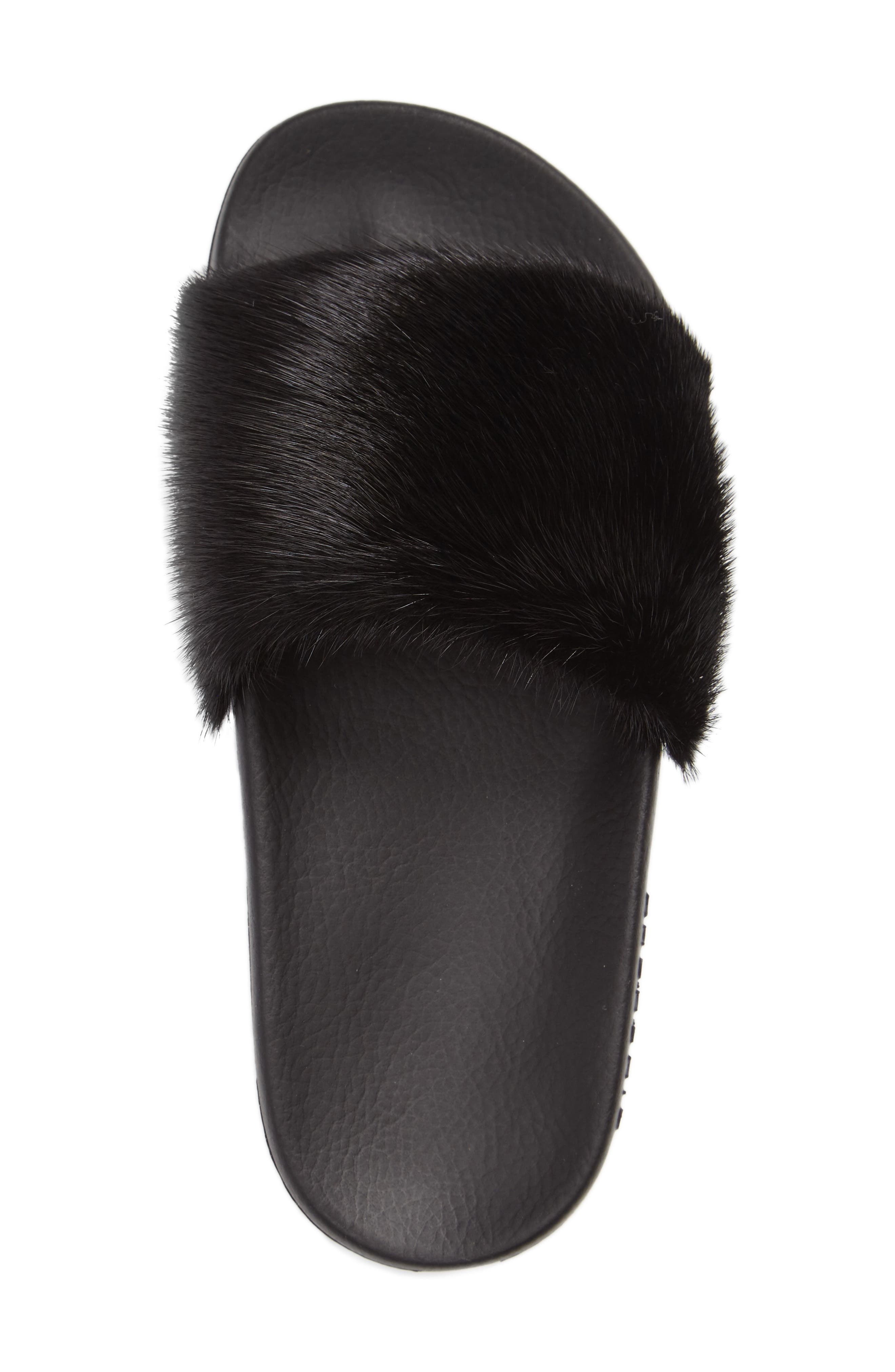 Genuine Mink Fur Slide Sandal, Alternate, color, BLACK MINK