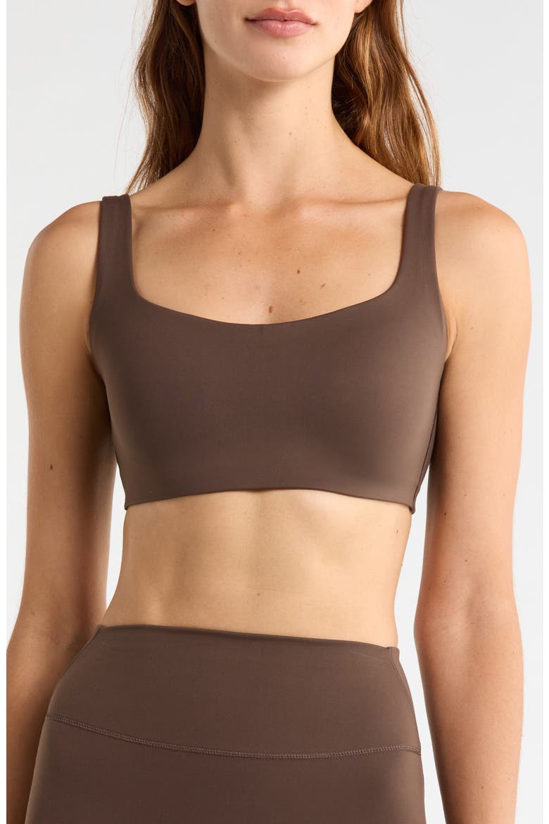 Matte Scoop Neck Bra, Main, color, DARK SEPIA