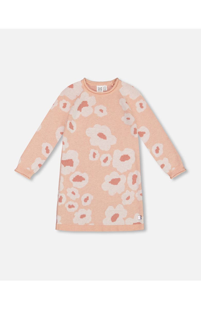 Deux par Deux Girl's Jacquard Retro Flower Knit Dress Light Pink, Main, color, 