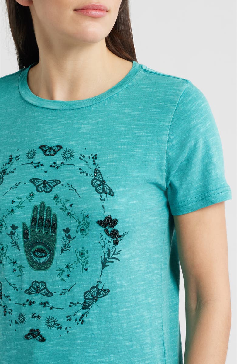 Lucky Brand Hamsa Butterfly Frame Cotton Graphic T-Shirt, Alternate, color, Baltic