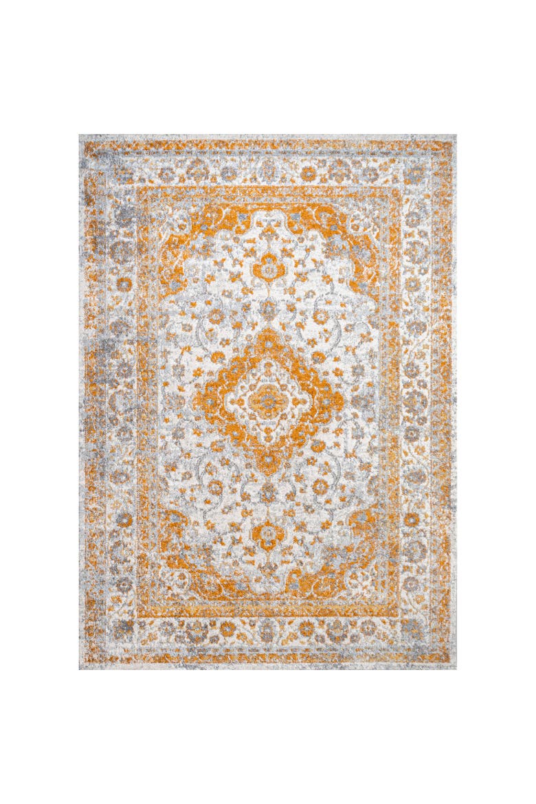 Indhira Ornate Medallion Persian Area Rug, Main, color, Orange/Cream