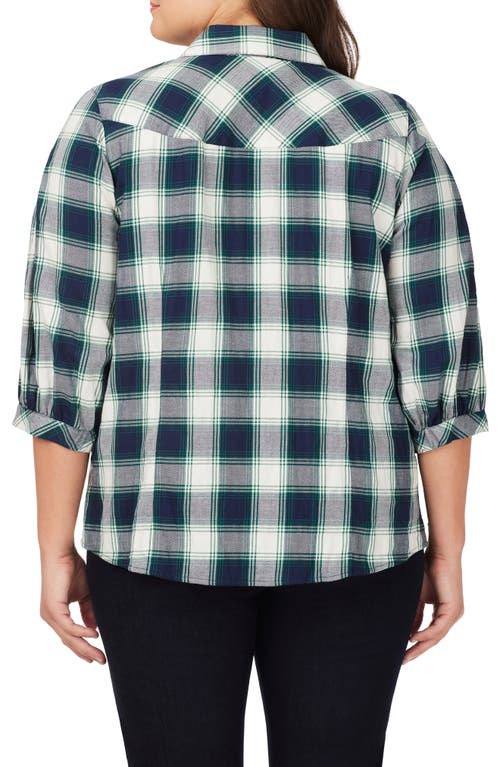 Foxcroft Sophie Plaid Cotton Blend Button-up Shirt In Navy Multi