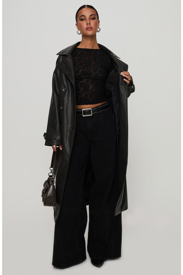 Day to Night Faux Leather Trench Coat, Alternate, color, WASHED BLACK