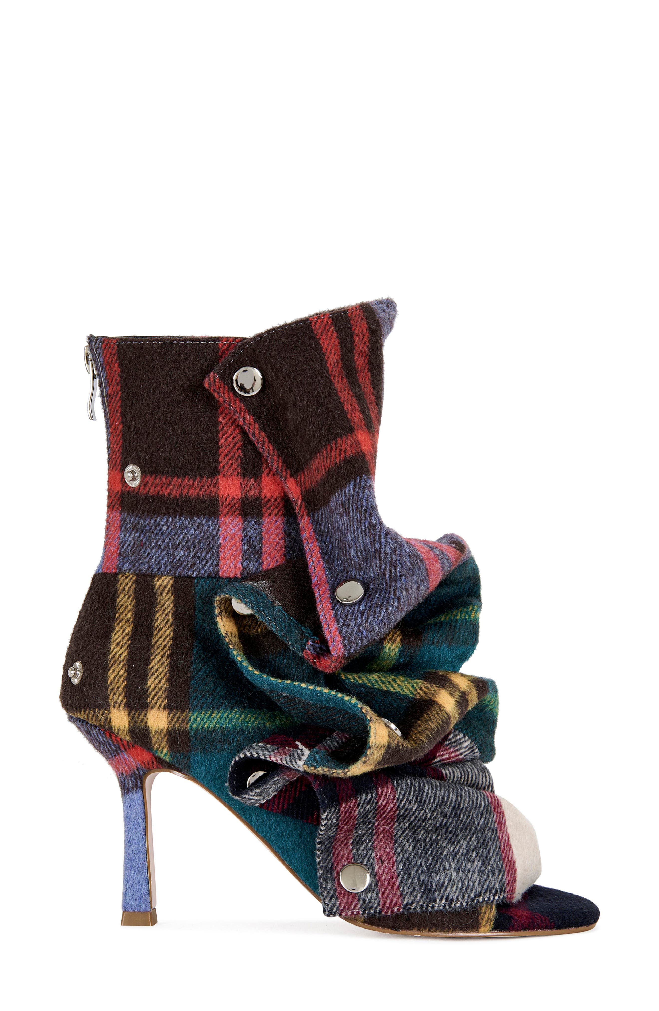 AZALEA WANG Birdsong Ruched Plaid Bootie, Alternate, color, 