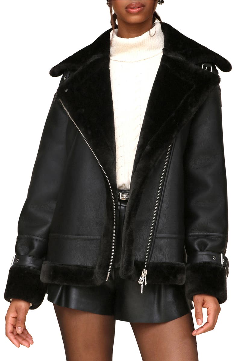 Avec Les Filles Oversize Faux Shearling Moto Jacket, Main, color, 