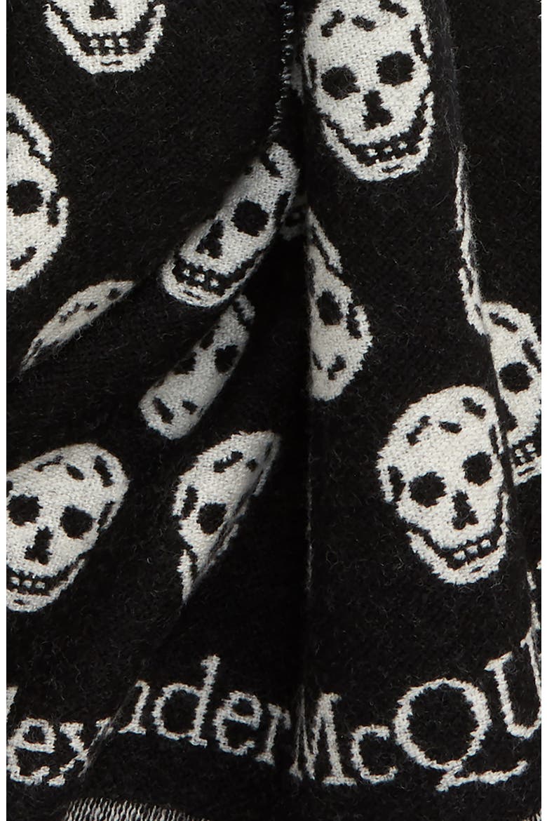 Alexander McQueen Skull Wool Scarf, Alternate, color, BLACK/ IVORY