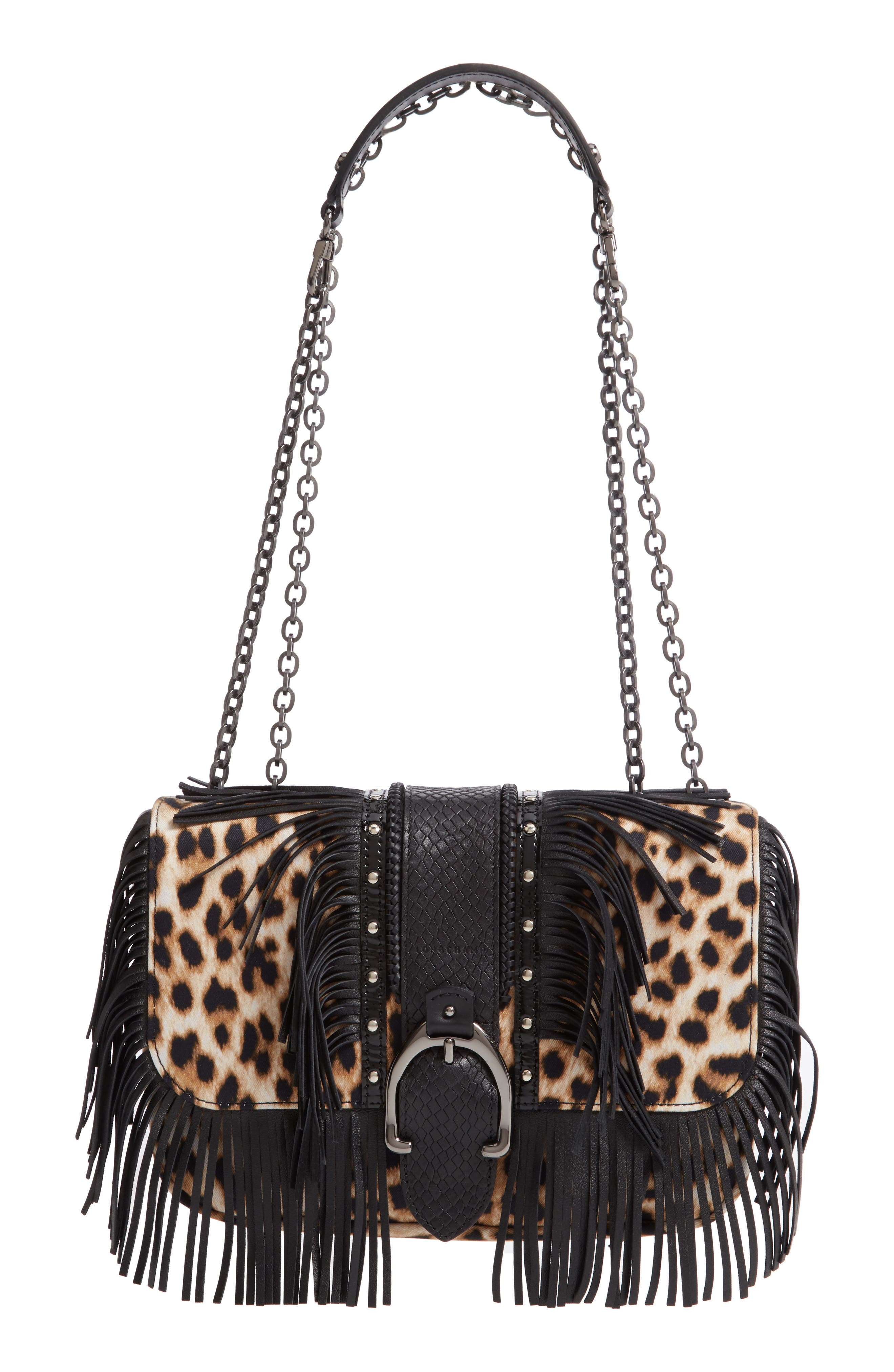 Longchamp Small Amazone Leopard Print Canvas Shoulder Bag, Main, color, 