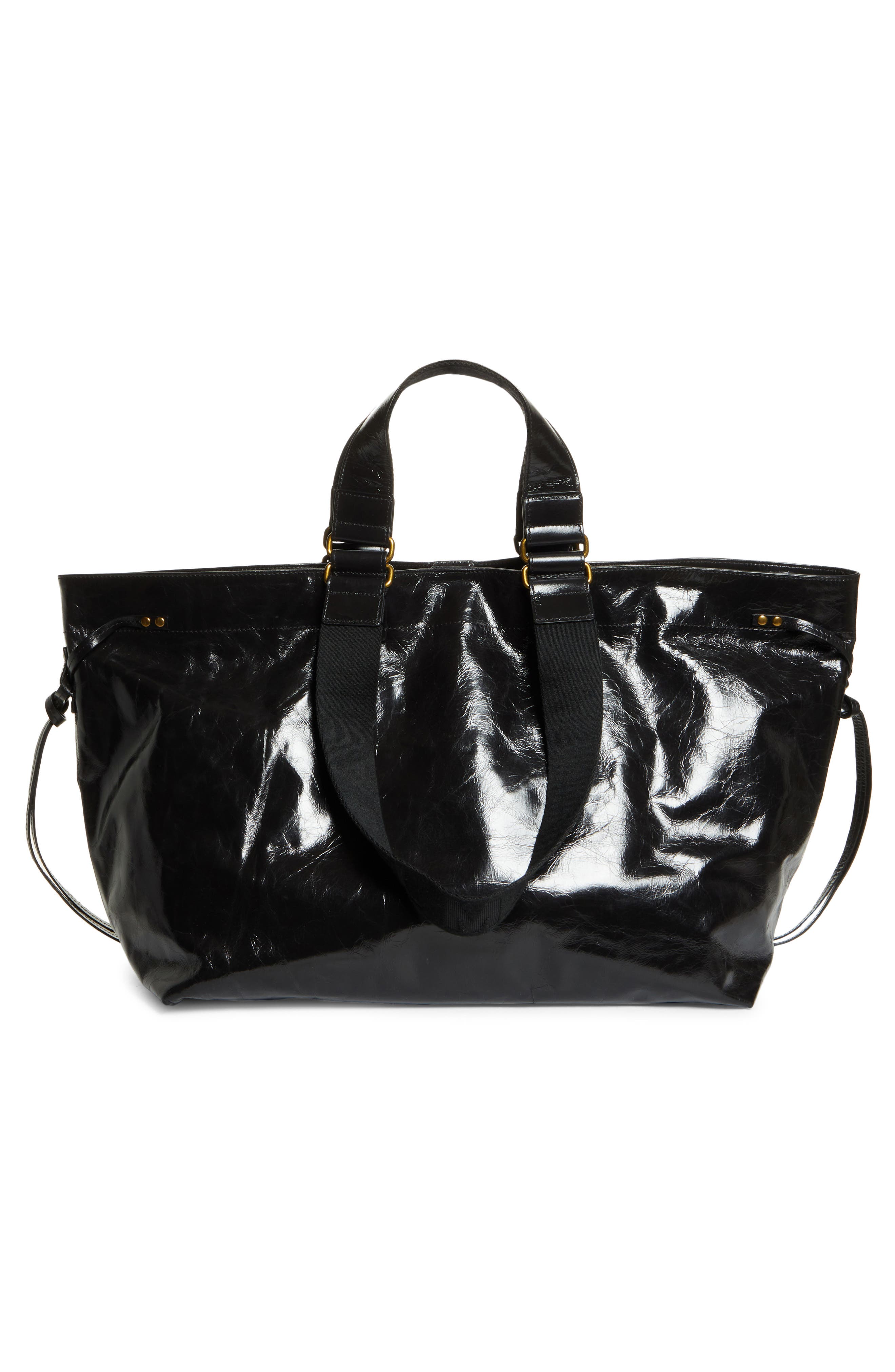 Wardy Leather Shopper, Alternate, color, BLACK