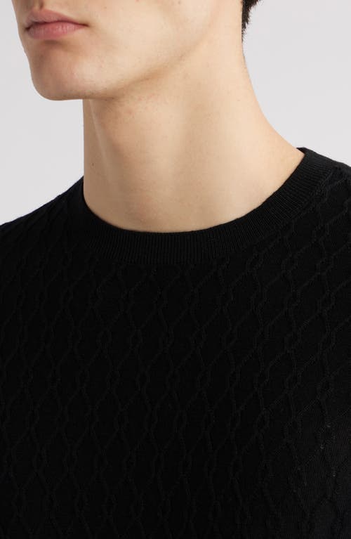 Emporio Armani Diamond Wool Blend Crewneck Sweater In Solid Black