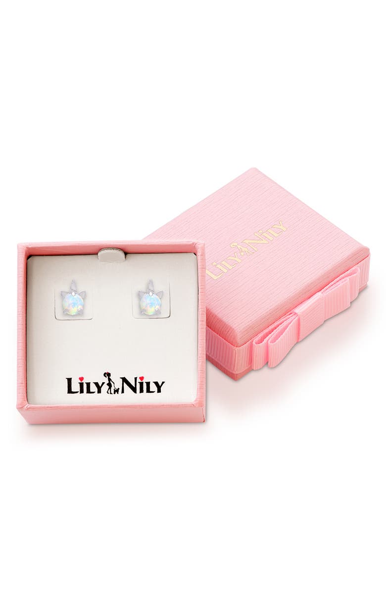 Lily Nily Kids' Lab Created Opal Unicorn Stud Earrings, Alternate, color, White