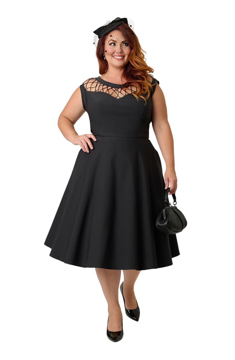 Unique Vintage Plus Size Diamond Cutout Swing Dress, Main, color, Black