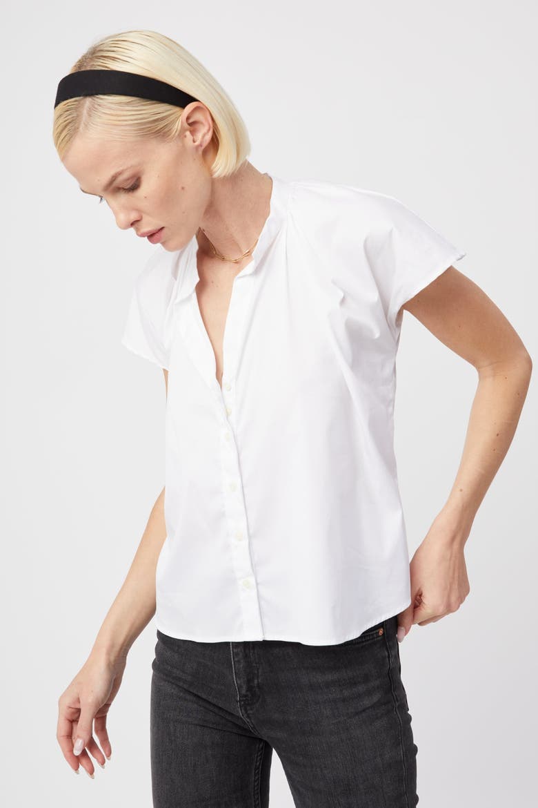 The Flutter Shoulder Short Sleeve Shirt, Alternate, color, White
