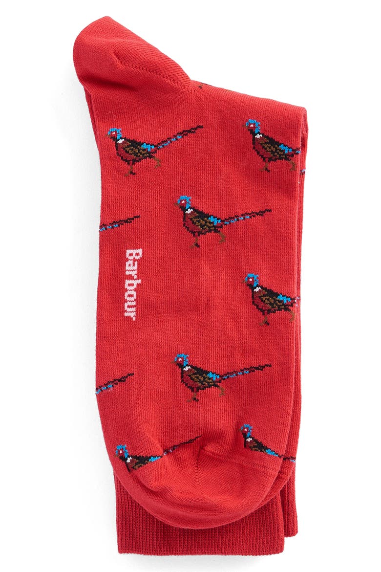 Mavin Pheasant Cotton Blend Crew Socks, Alternate, color, RED/ PHEASANT