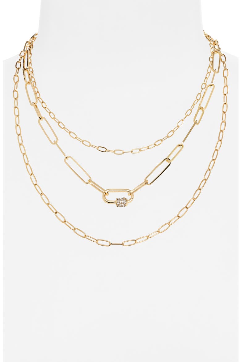 Caribiner Pavé CZ Multi Layer Necklace, Alternate, color, CLEAR- GOLD