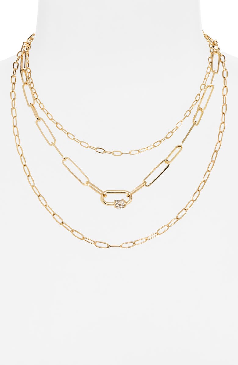 NORDSTROM RACK Caribiner Pavé CZ Multi Layer Necklace, Alternate, color, Clear- Gold