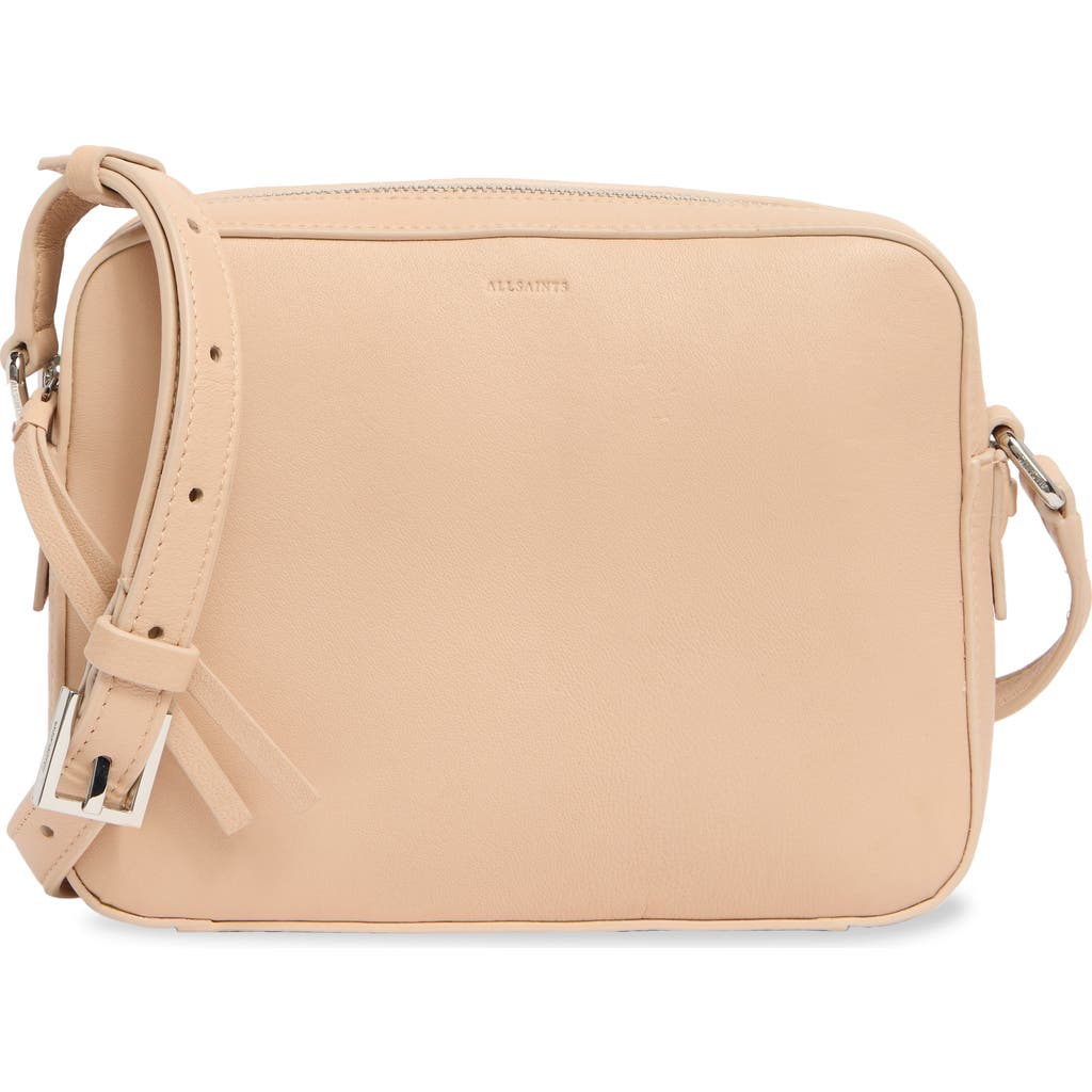 Shop Allsaints Captain Leather Square Crossbody Bag In Pale Pink
