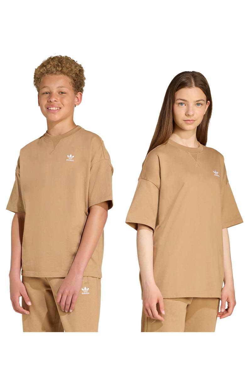 adidas Kids' Trefoil Embroidered Loose Fit Cotton T-Shirt, Alternate, color, Cardboard