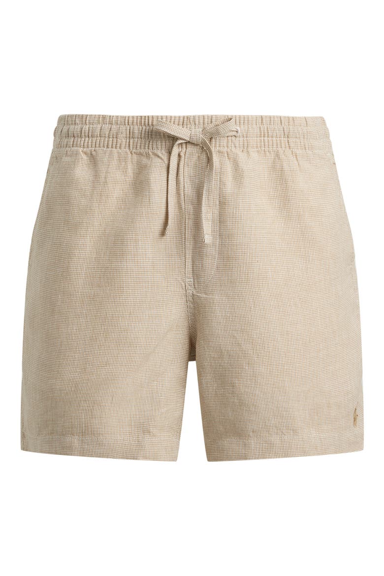 Prepster 6-Inch Microcheck Linen Drawstring Shorts, Alternate, color, 6555H COASTAL BEIGE WHITE
