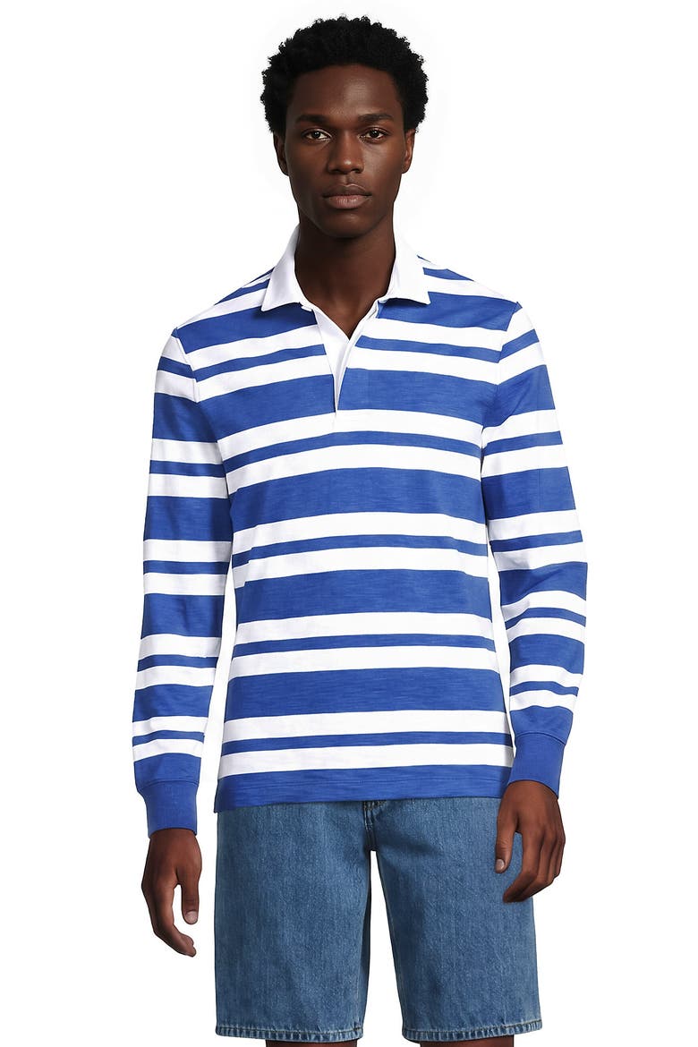 Long Sleeve Lightweight Slub Rugby Polo, Main, color, Muted Cobalt Blue/White Stripe