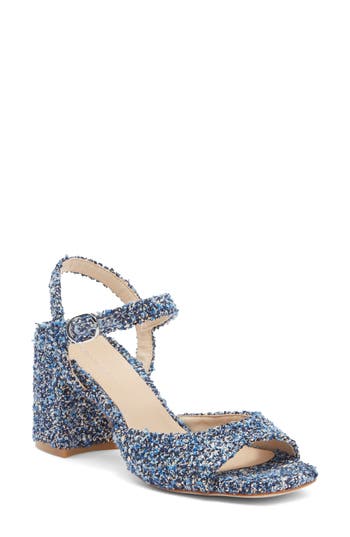 Stuart Weitzman Tia 75 Block Heel Sandal In Denim/gold