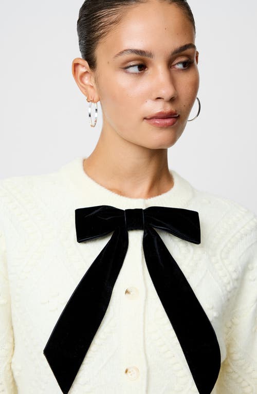 French Connection Kitty Bobble Velvet Bow Cardigan In White