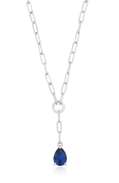Pear-Cut Cubic Zirconia Paperclip Pendant Necklace