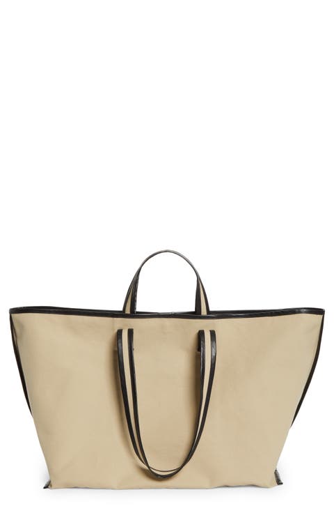 Large Contrast Trim Canvas Tote