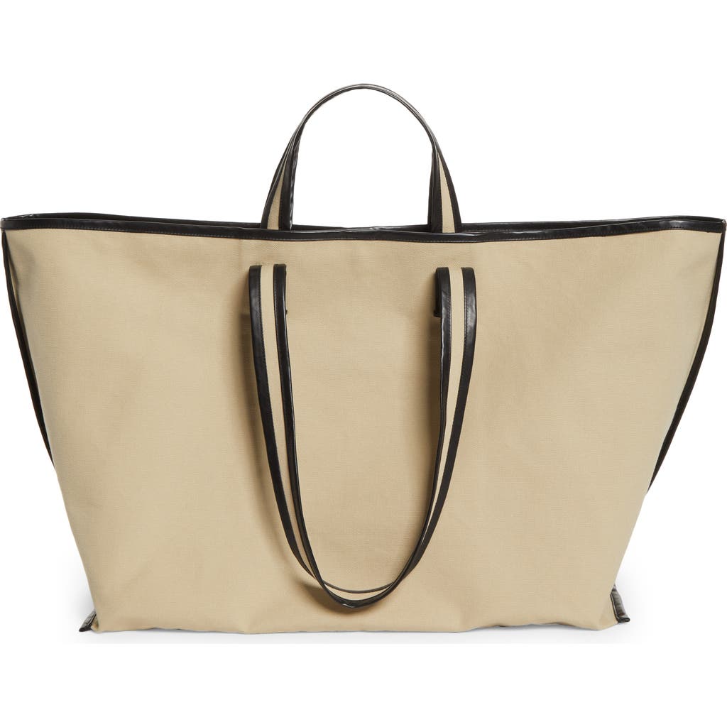 KASSL Large Contrast Trim Canvas Tote in Beige /Oil Black 0170  product
