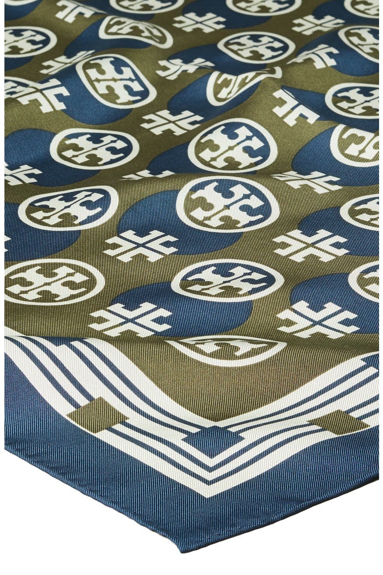 Geometric Logo Silk Square Scarf, Alternate, color, ALPINE GREEN