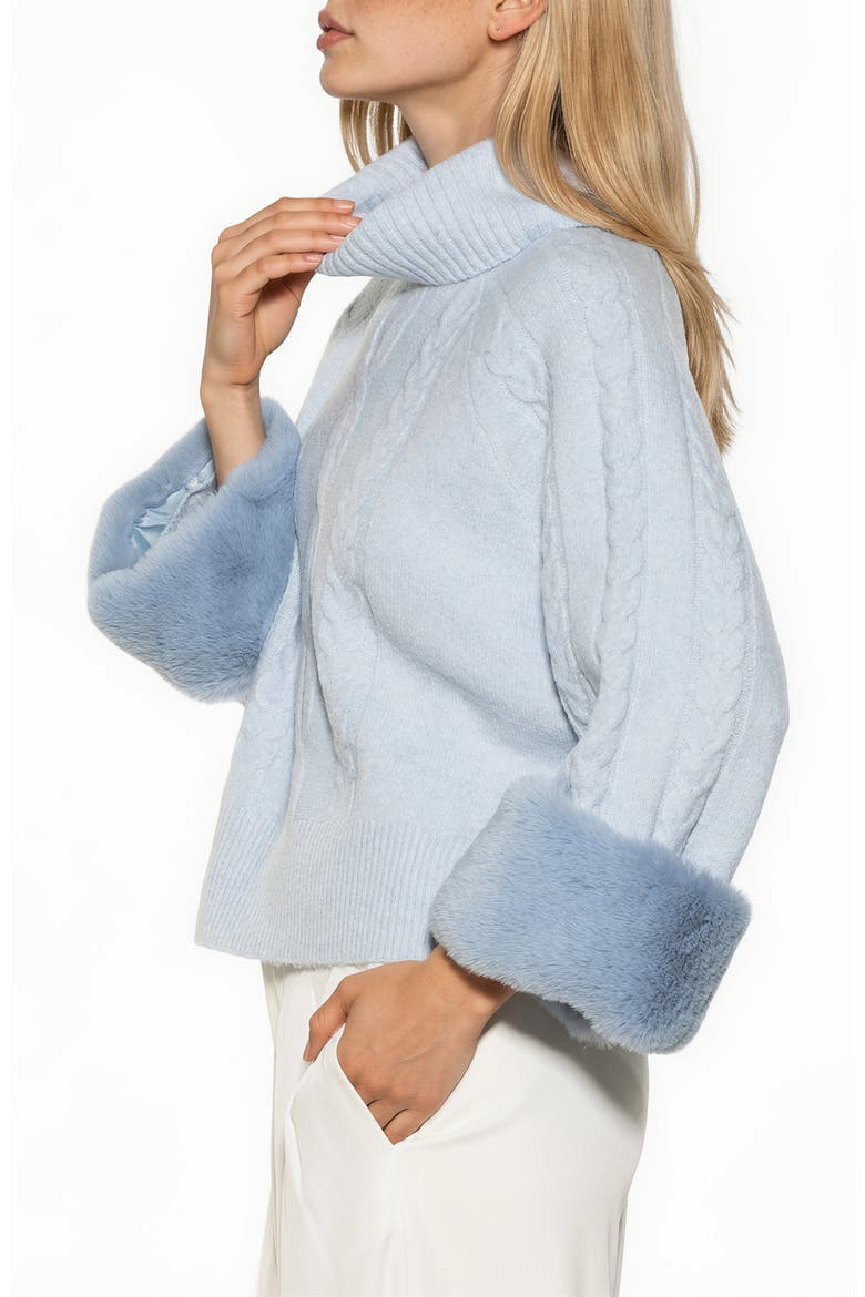 Sarah Faux Fur Cuff Cable Knit Sweater, Alternate, color, ICE BLUE