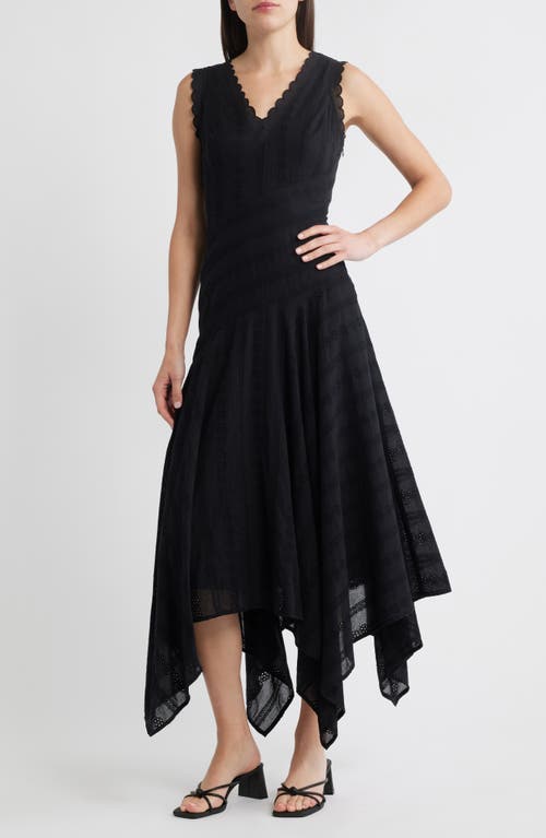 Moon River Eyelet Asymmetric Cotton Midi Dress In Black